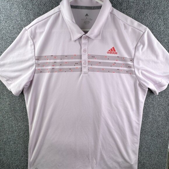 Adidas Pink Print Short Sleeve Polo Shirt Large Pullover Golf W/ Logo Stretch - Picture 1 of 15